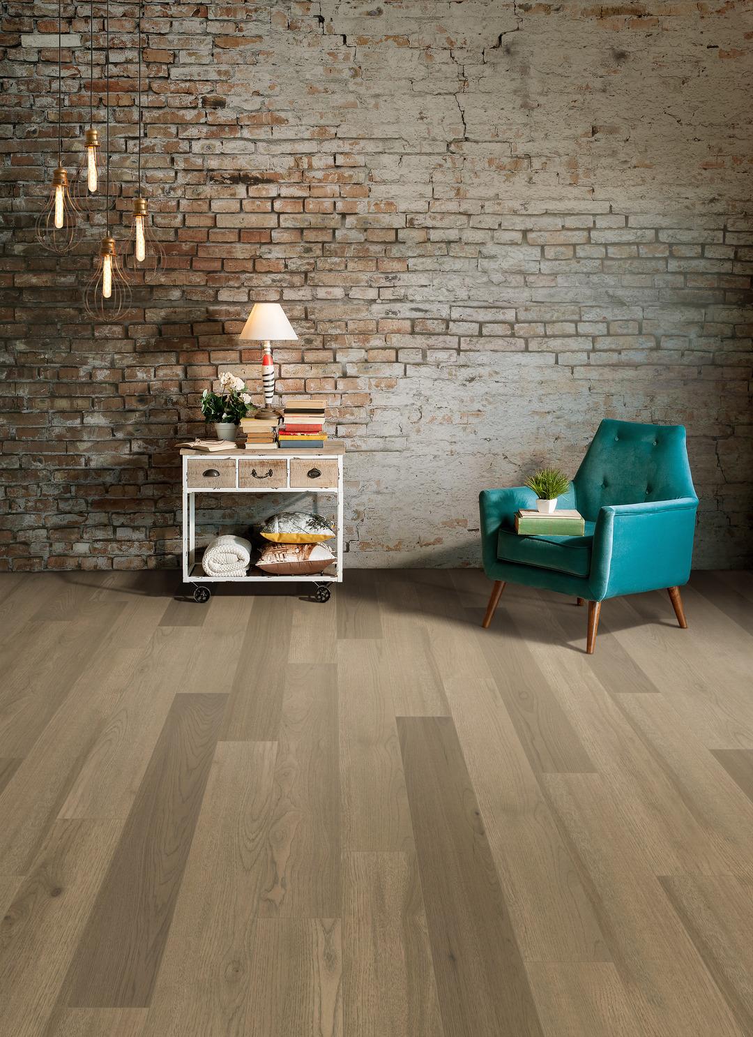 an exposed brick wall against harpers ferry hickory floors