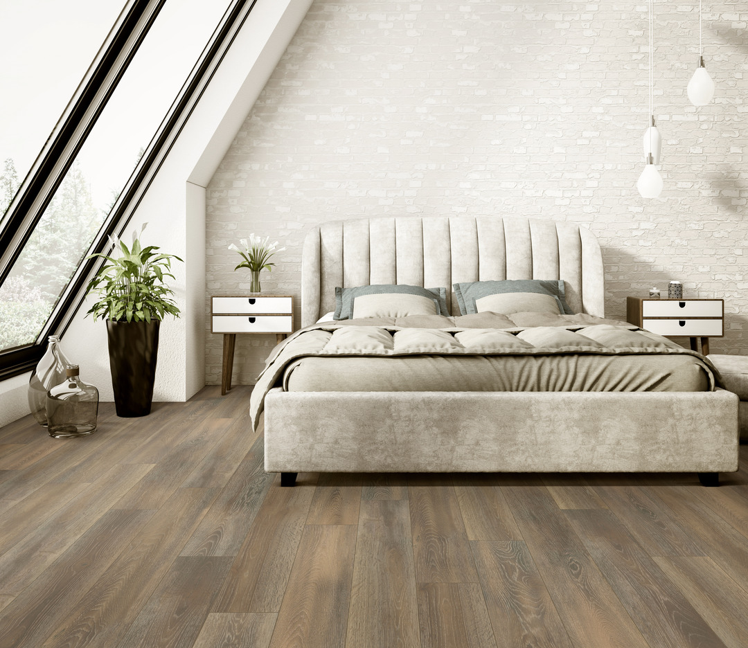 cane hill oak floors in a modern bedroom