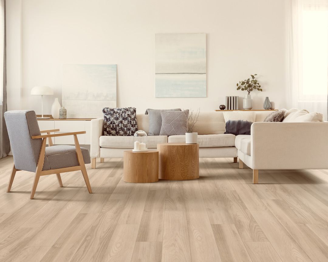 living room with rock hall maple floors